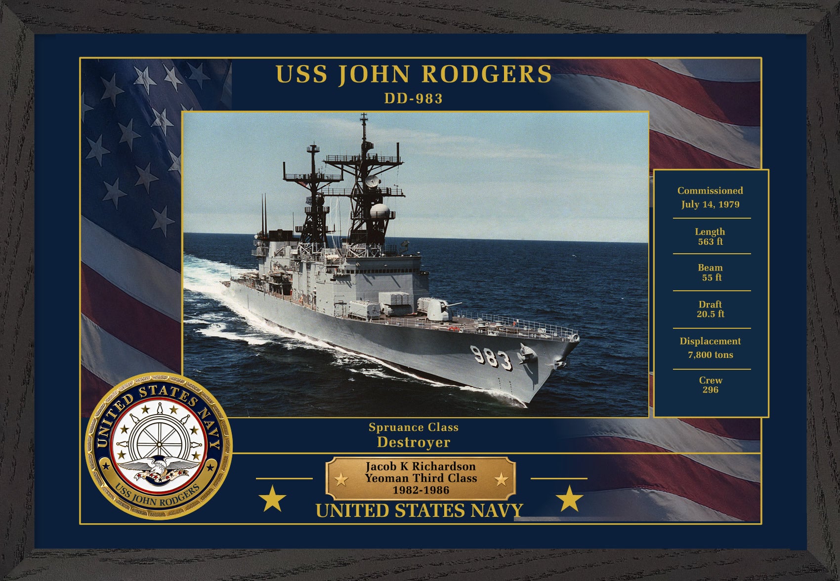 USS John Rodgers DD-983 Framed Patriotic Photo
