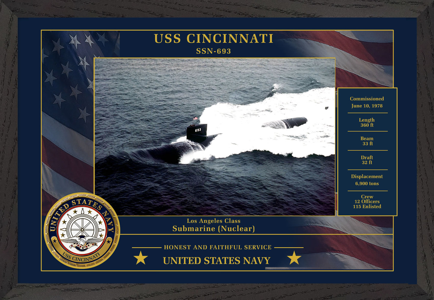 USS Cincinnati SSN-693 Framed Patriotic Photo