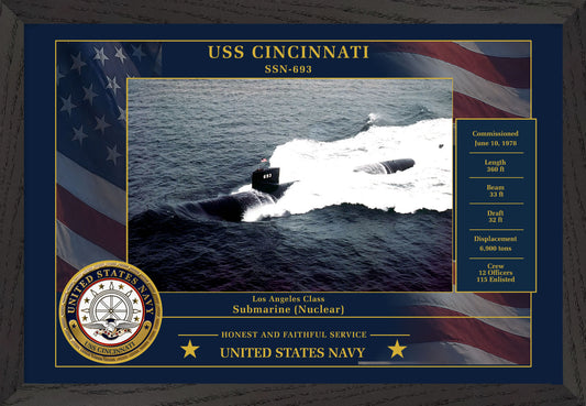 USS Cincinnati SSN-693 Framed Patriotic Photo