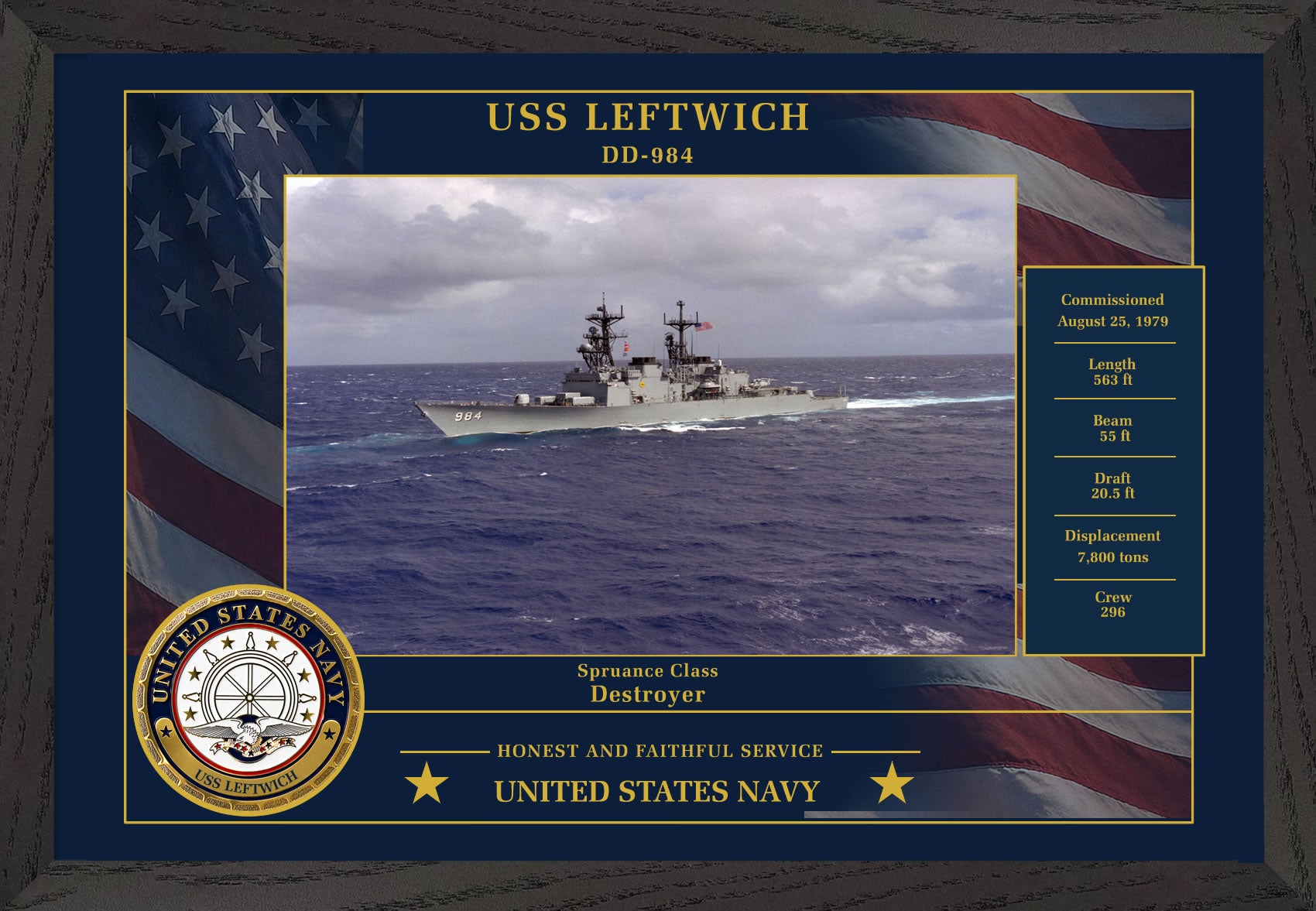 USS Leftwich DD-984 Framed Patriotic Photo