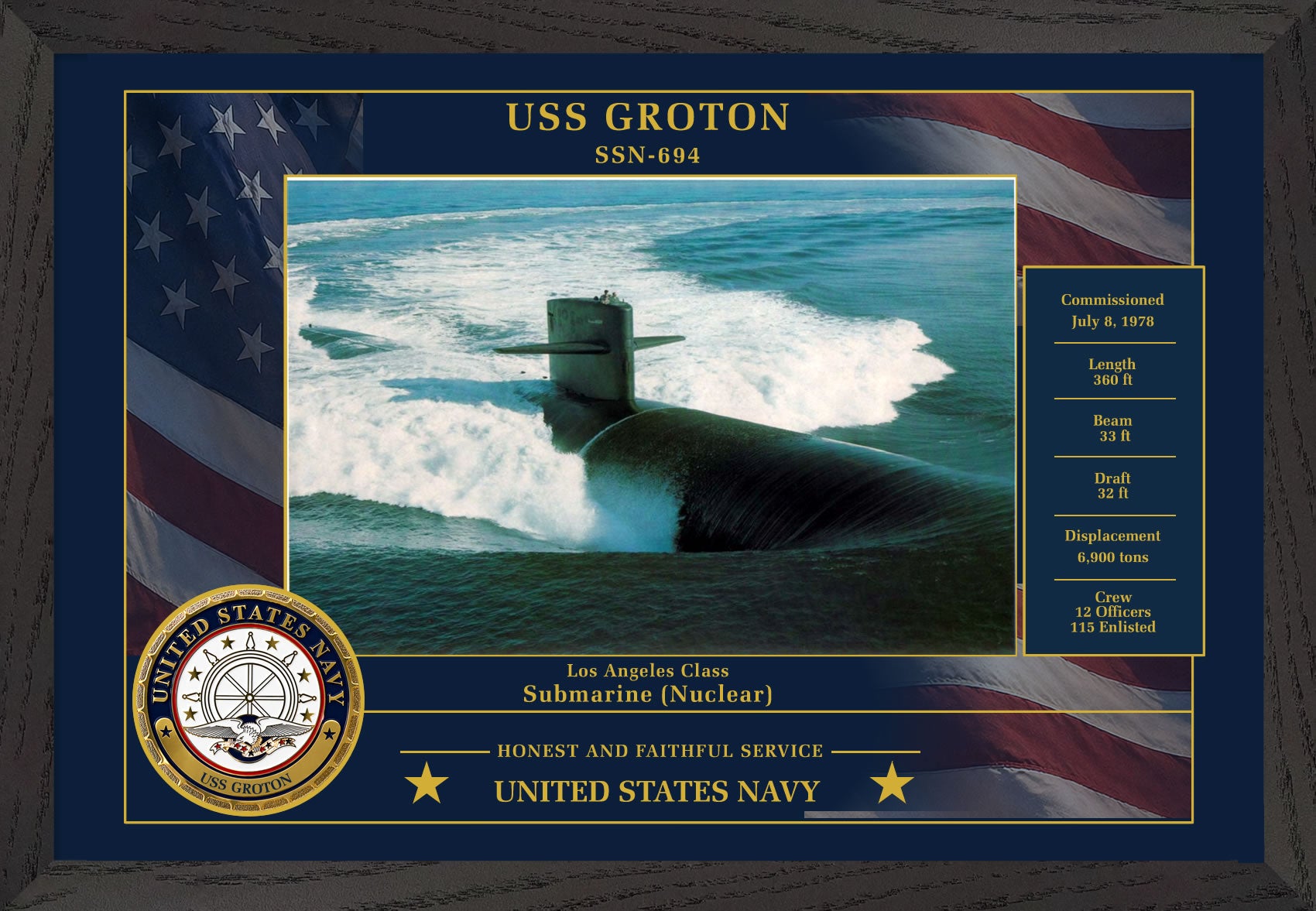 USS Groton SSN-694 Framed Patriotic Photo