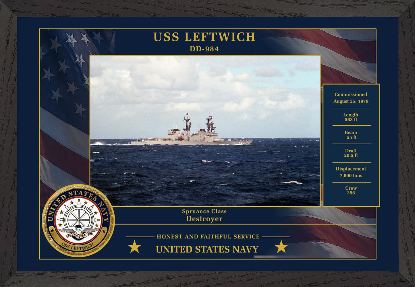USS Leftwich DD-984 Framed Patriotic Photo