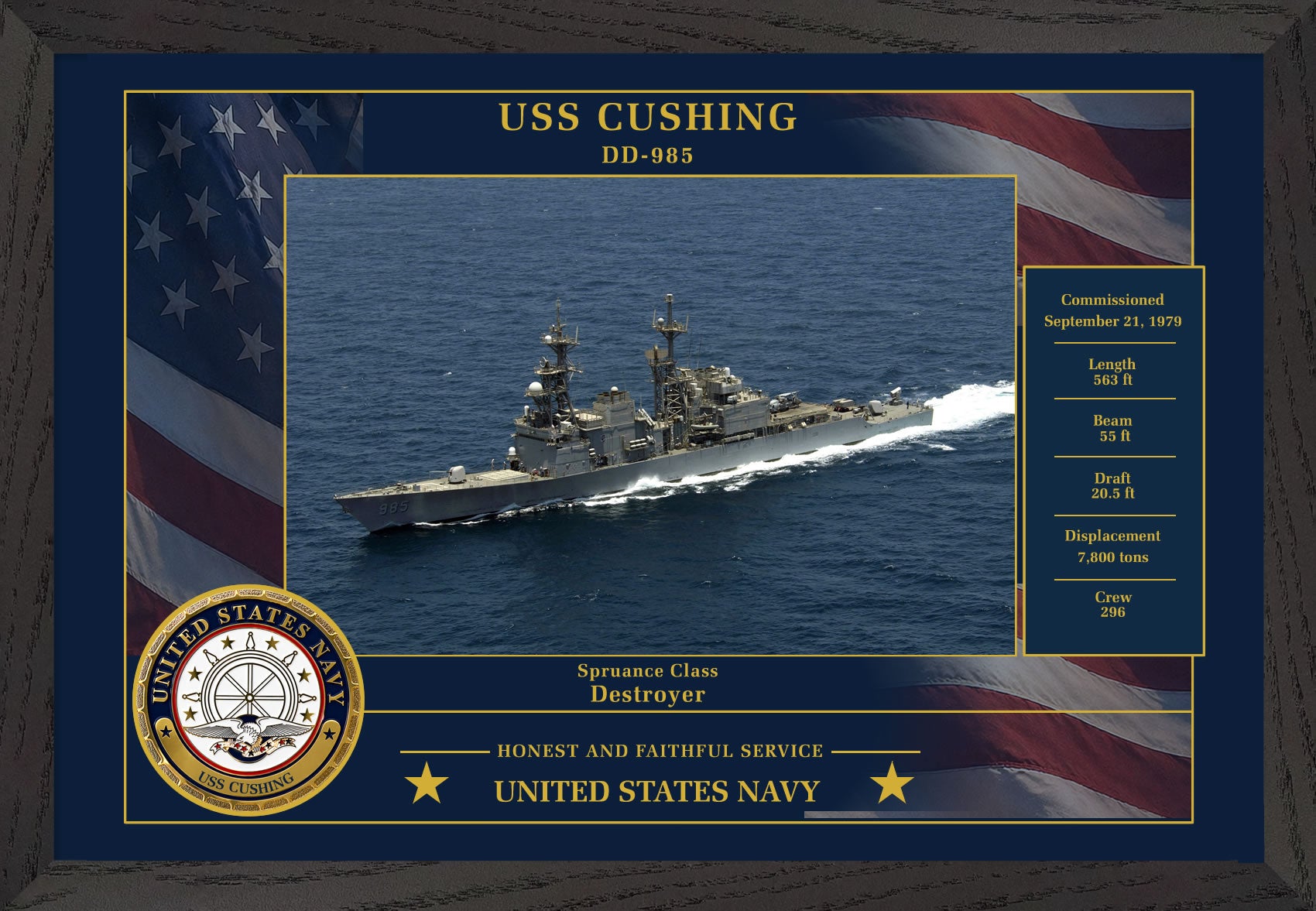 USS Cushing DD-985 Framed Patriotic Photo
