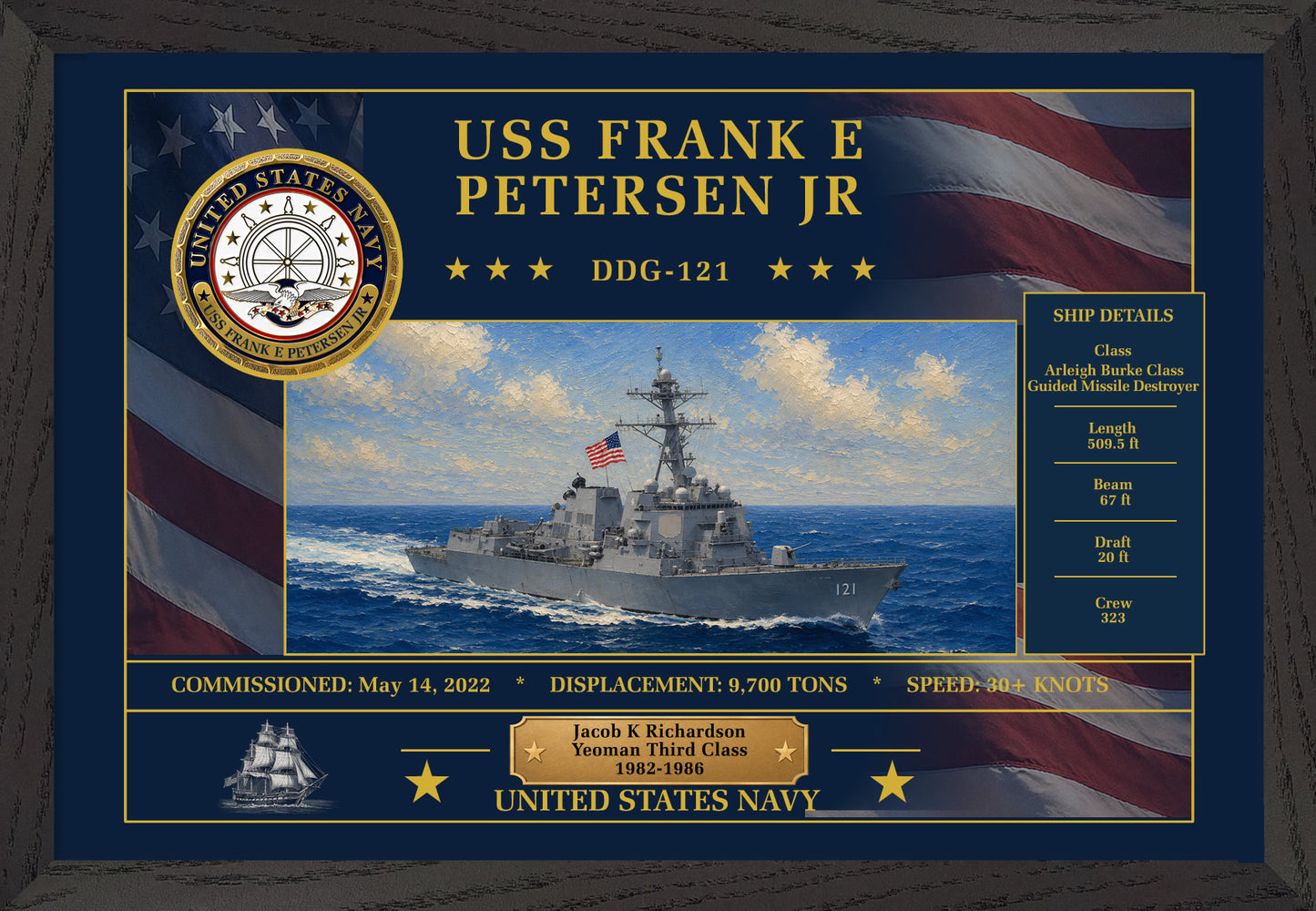 USS Frank E Petersen Jr DDG-121 Framed Patriotic Art