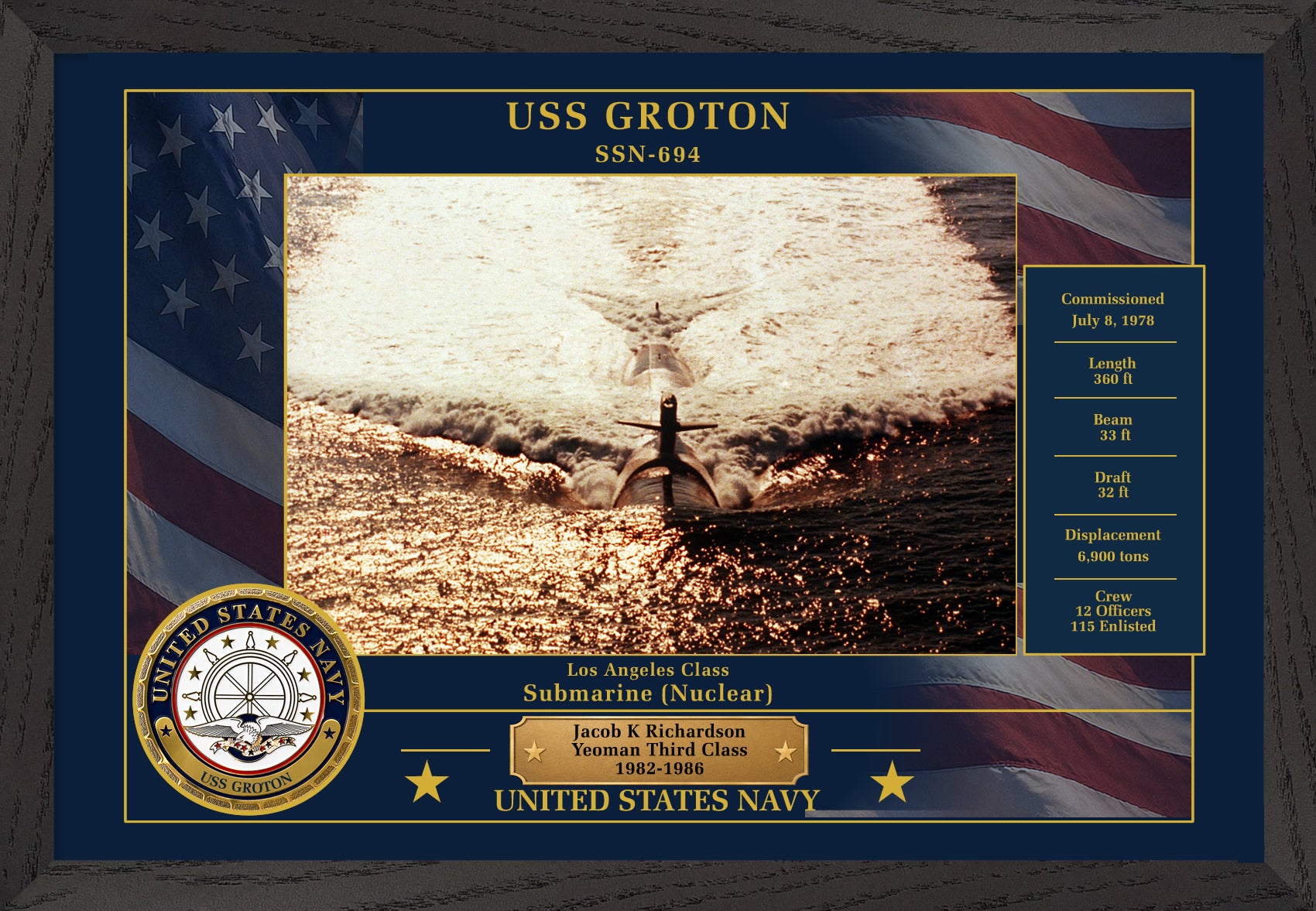 USS Groton SSN-694 Framed Patriotic Photo