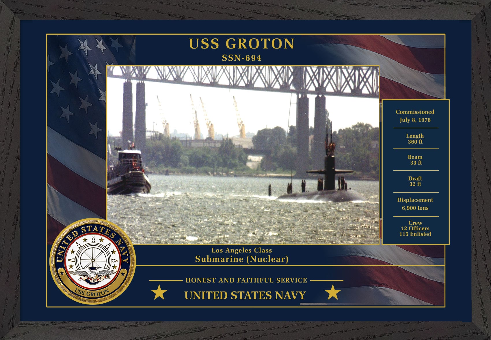 USS Groton SSN-694 Framed Patriotic Photo