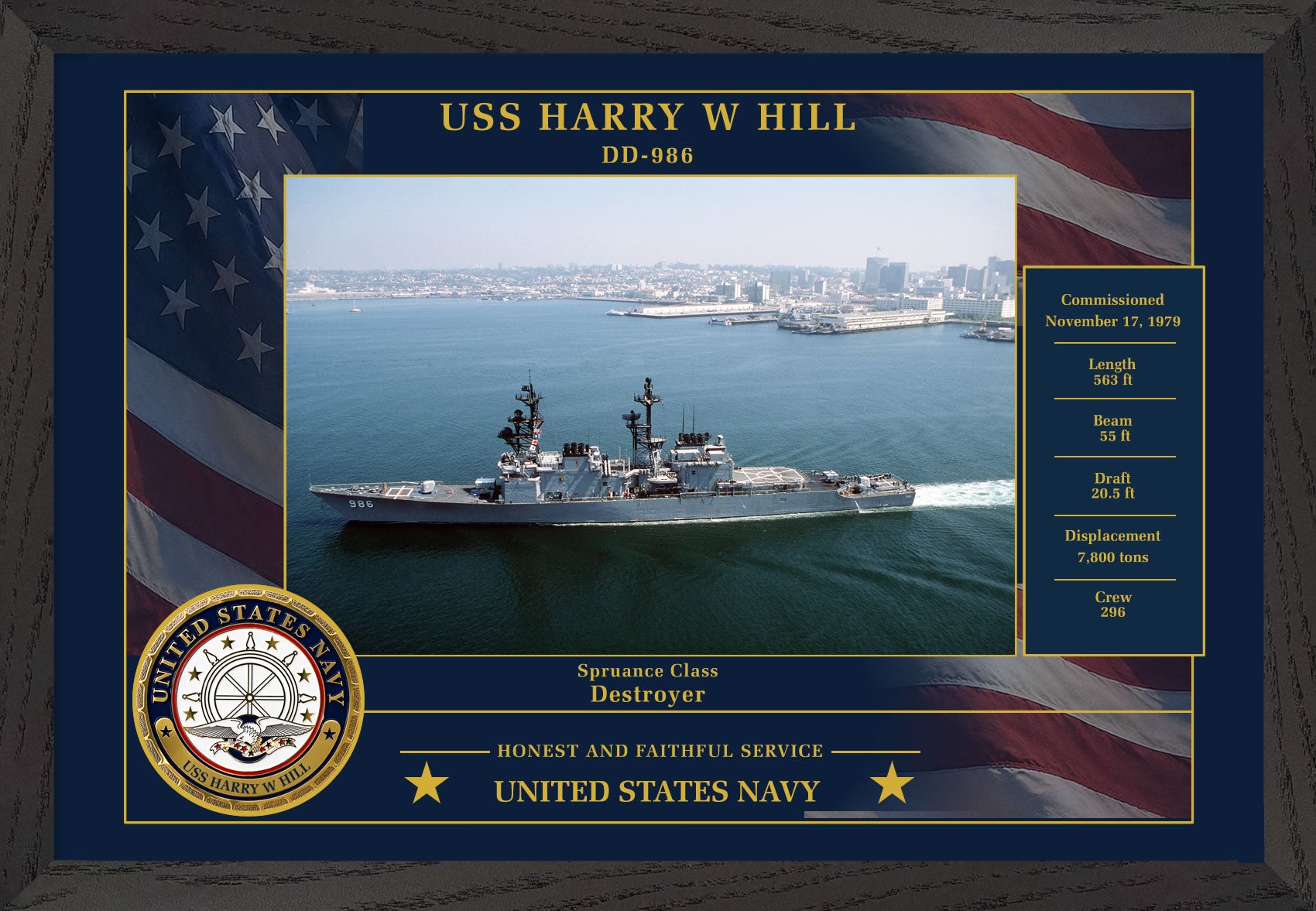 USS Harry W Hill DD-986 Framed Patriotic Photo
