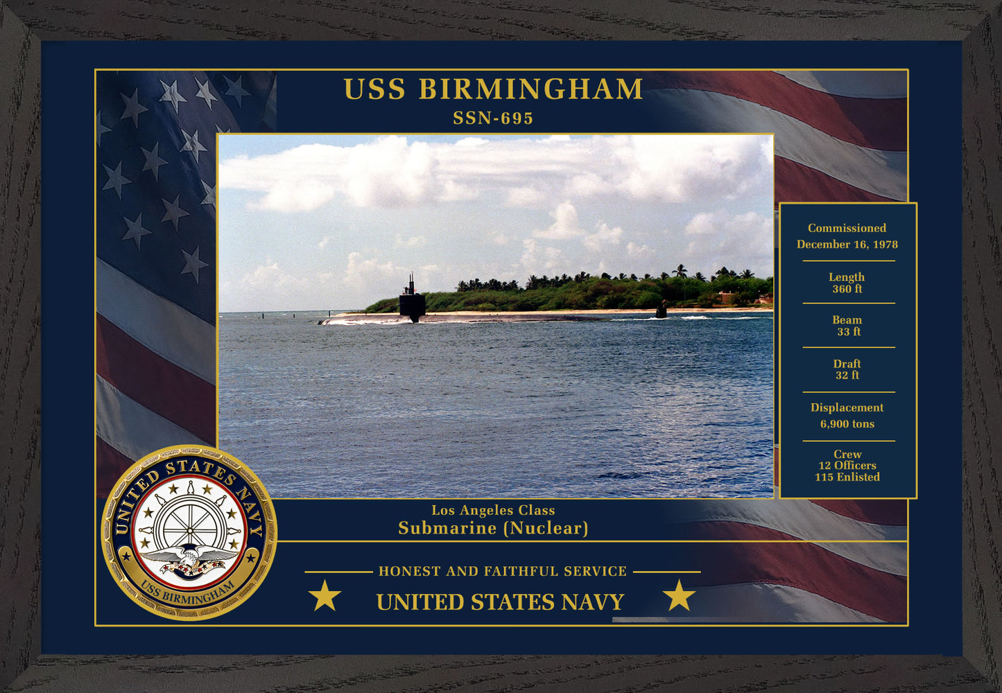 USS Birmingham SSN-695 Framed Patriotic Photo