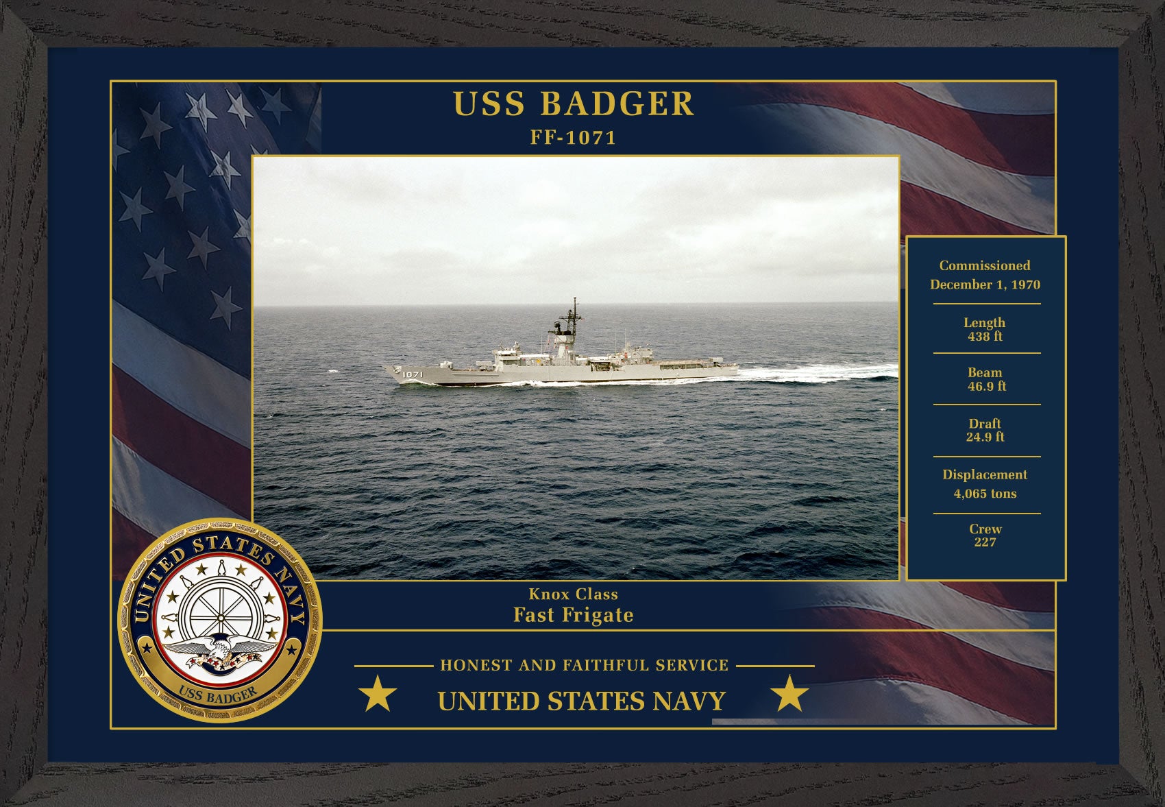 USS Badger FF-1071 Framed Patriotic Photo