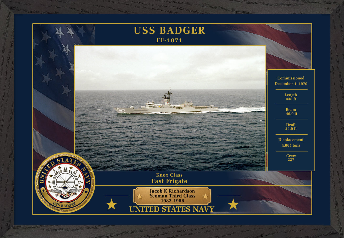 USS Badger FF-1071 Framed Patriotic Photo
