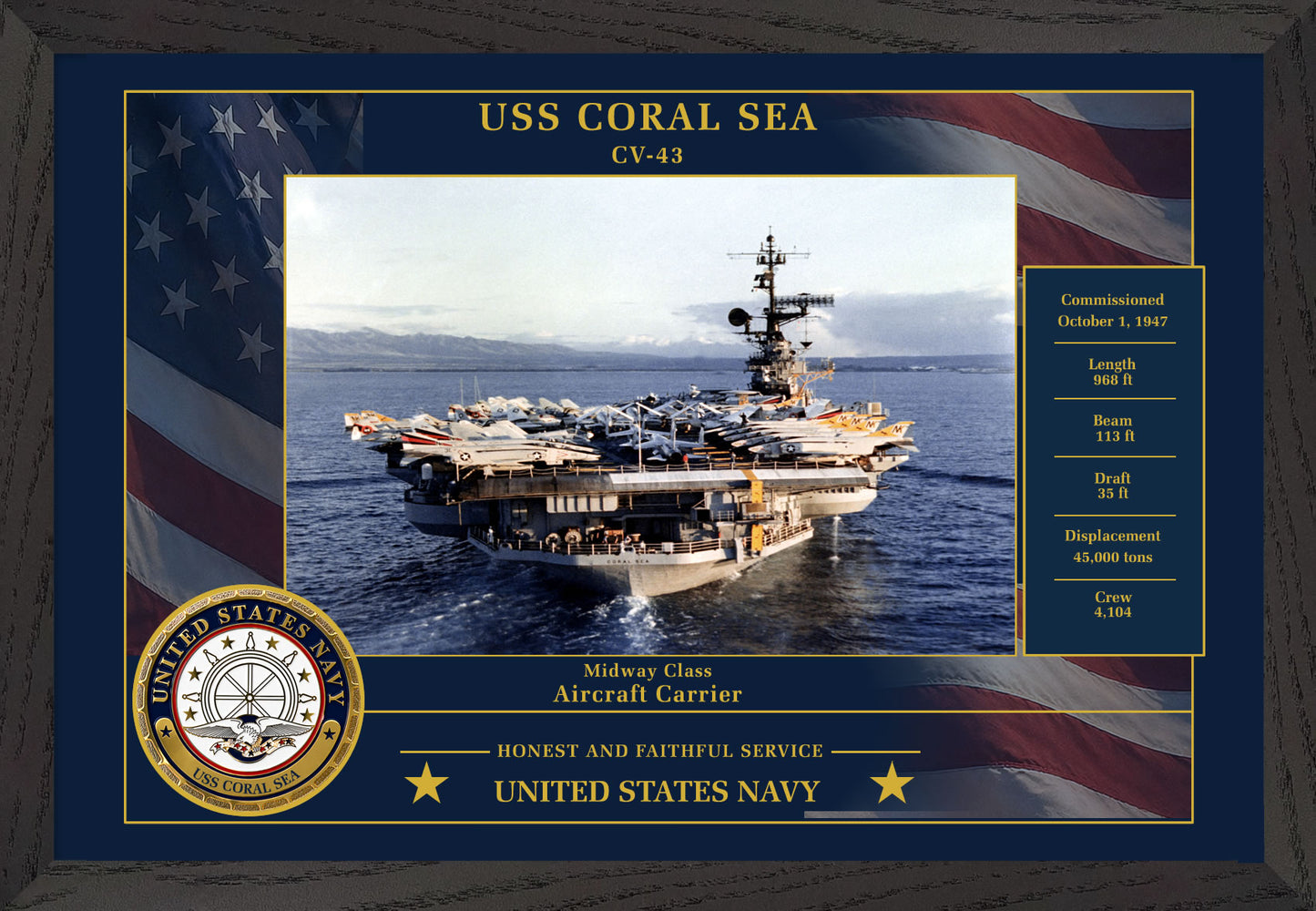 USS Coral Sea CV-43 Framed Patriotic Photo