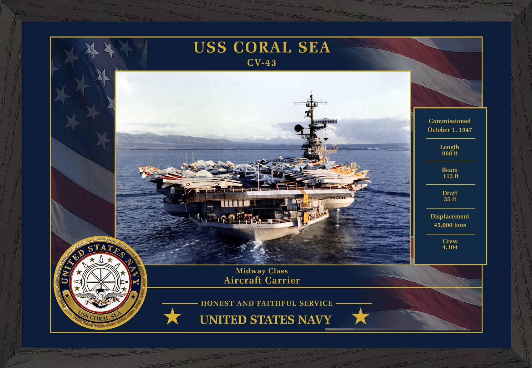 USS Coral Sea CV-43 Framed Patriotic Photo