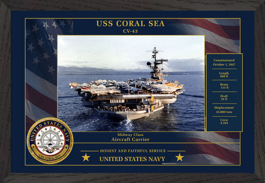 USS Coral Sea CV-43 Framed Patriotic Photo