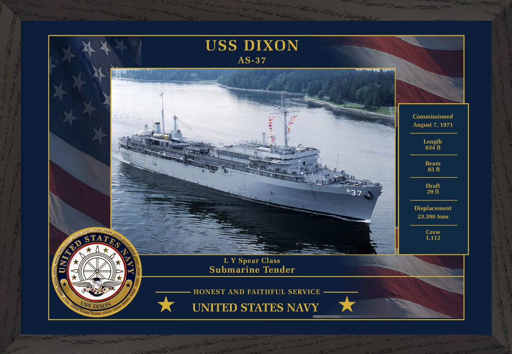 USS Dixon AS-37 Framed Patriotic Photo