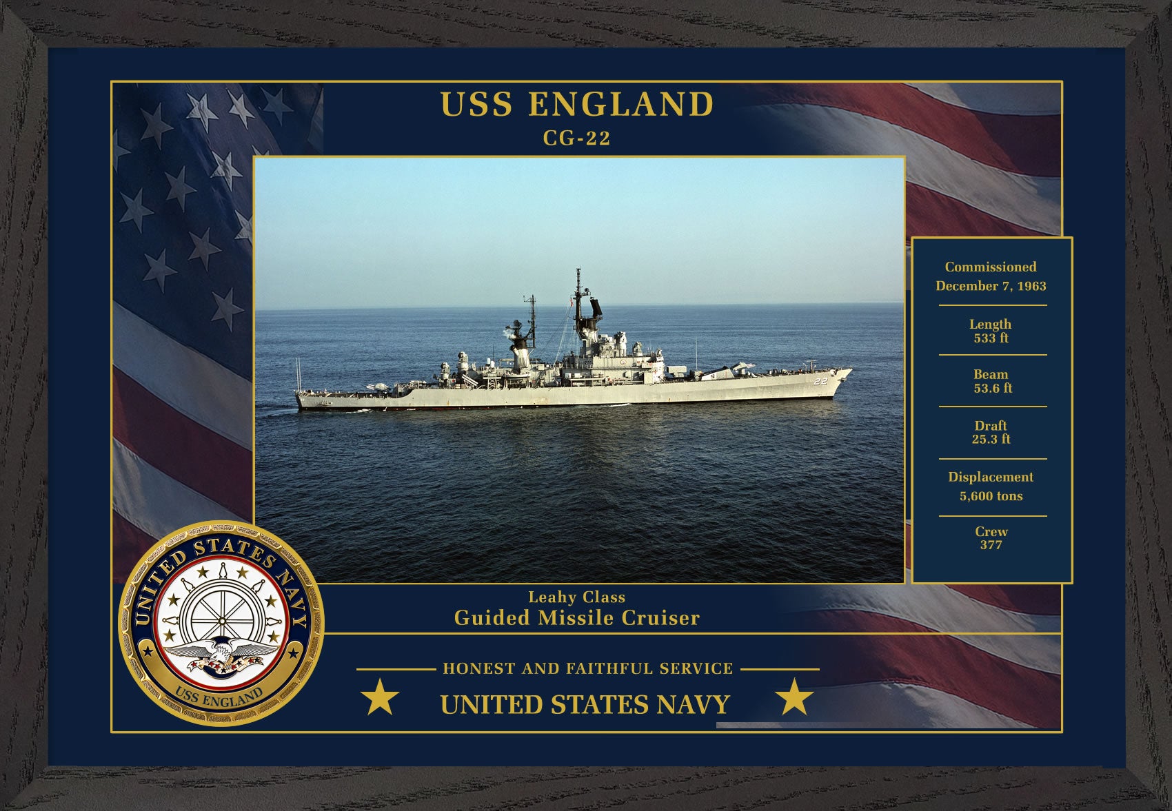 USS England CG-22 Framed Patriotic Photo