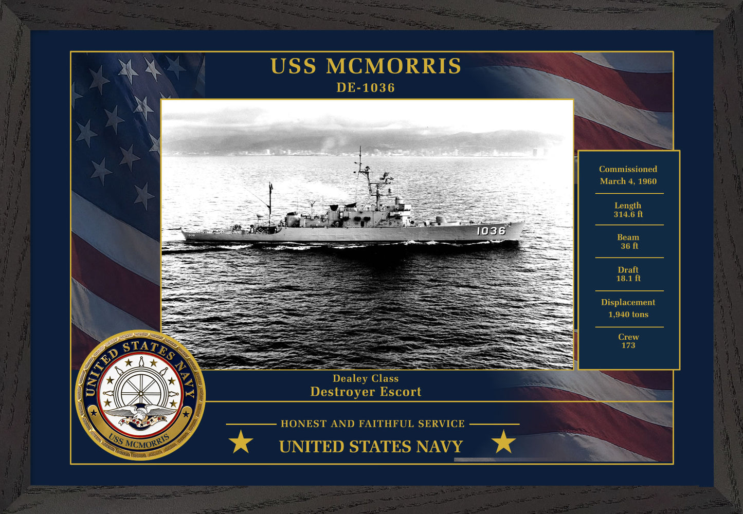 USS Mcmorris DE-1036 Framed Patriotic Photo