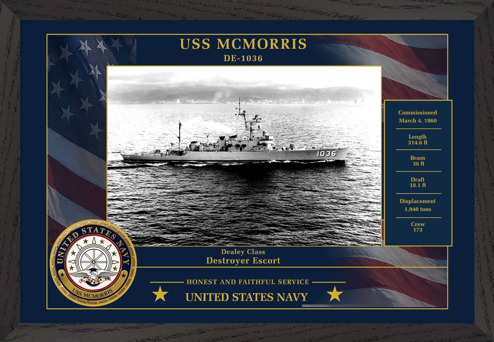 USS Mcmorris DE-1036 Framed Patriotic Photo