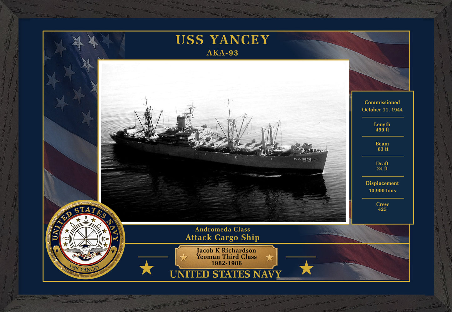 USS Yancey AKA-93 Framed Patriotic Photo
