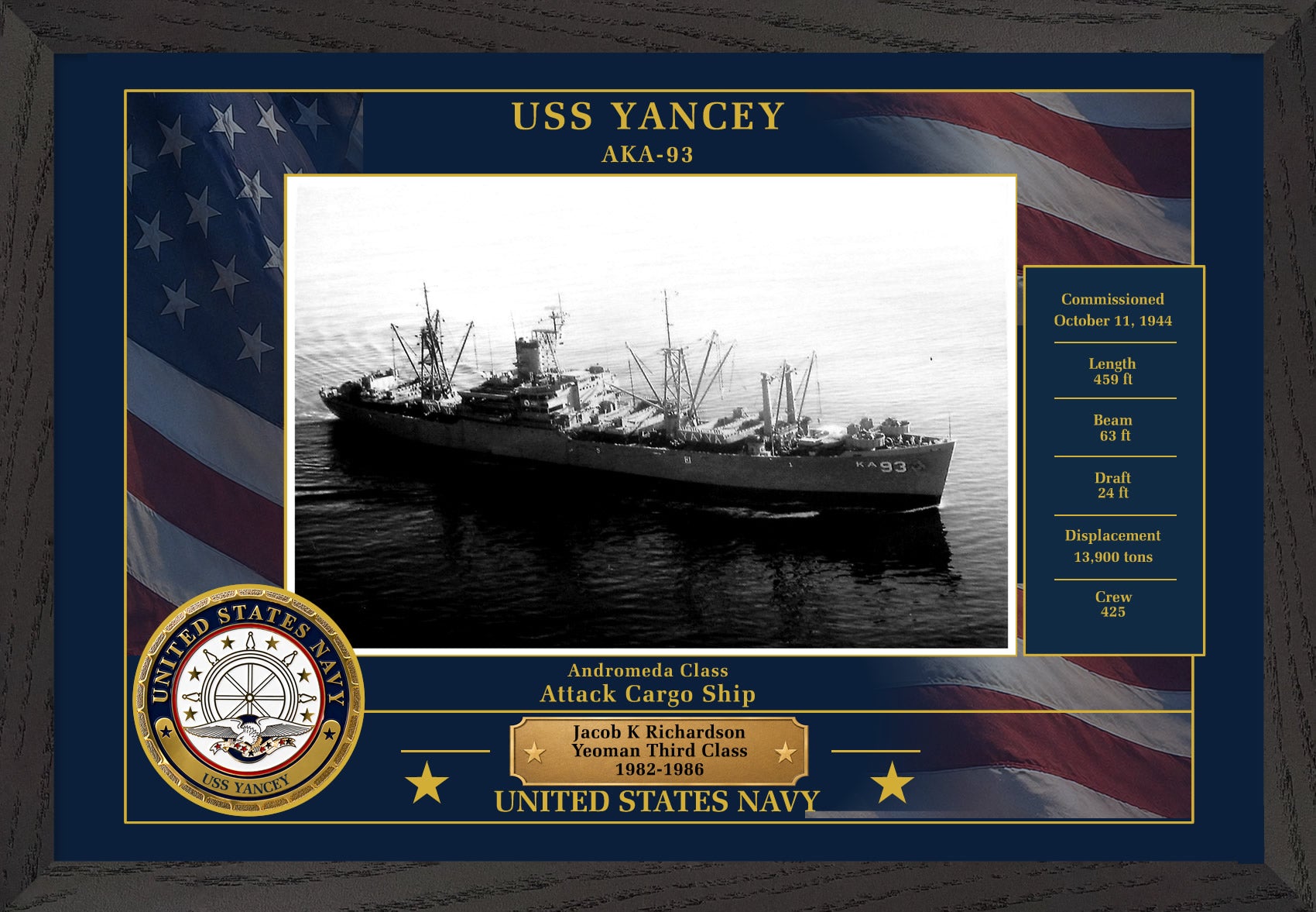 USS Yancey AKA-93 Framed Patriotic Photo