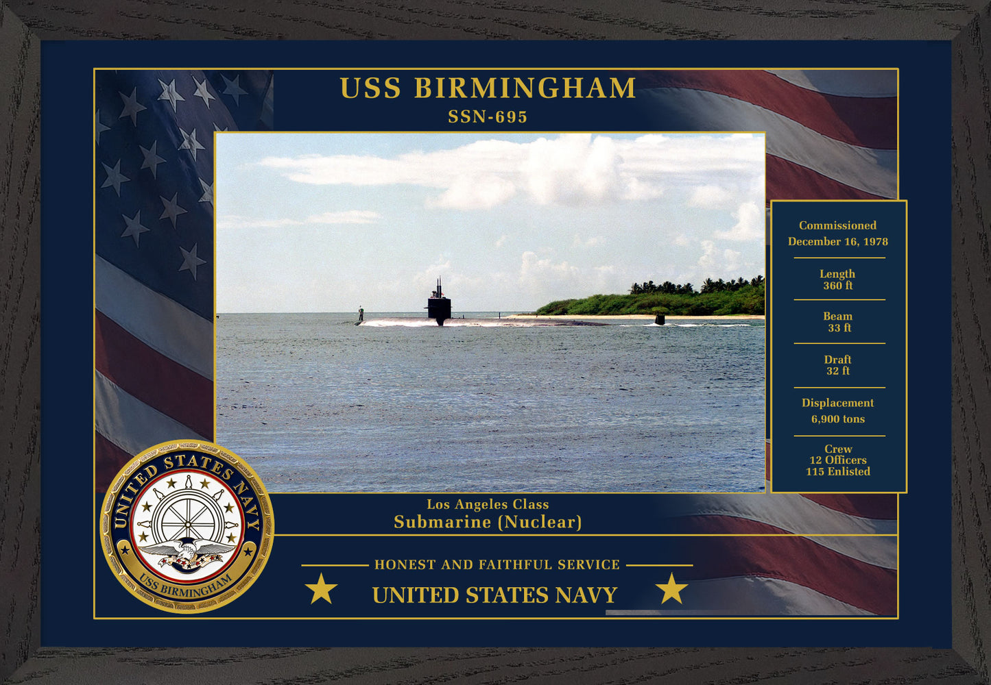 USS Birmingham SSN-695 Framed Patriotic Photo