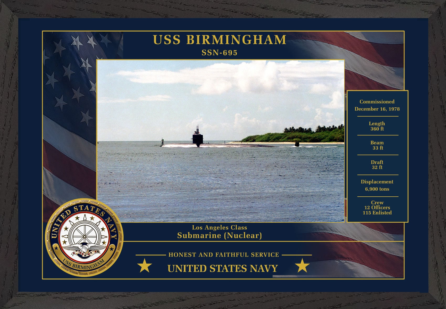 USS Birmingham SSN-695 Framed Patriotic Photo