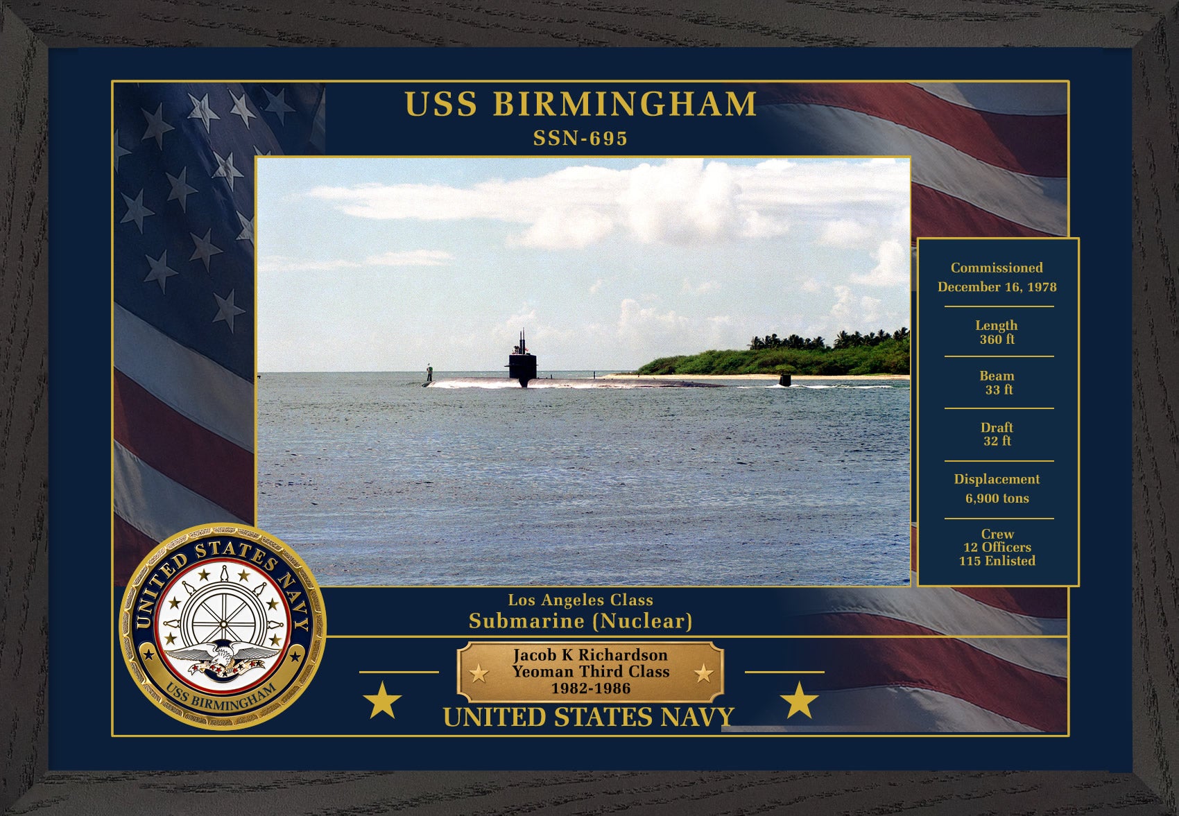 USS Birmingham SSN-695 Framed Patriotic Photo