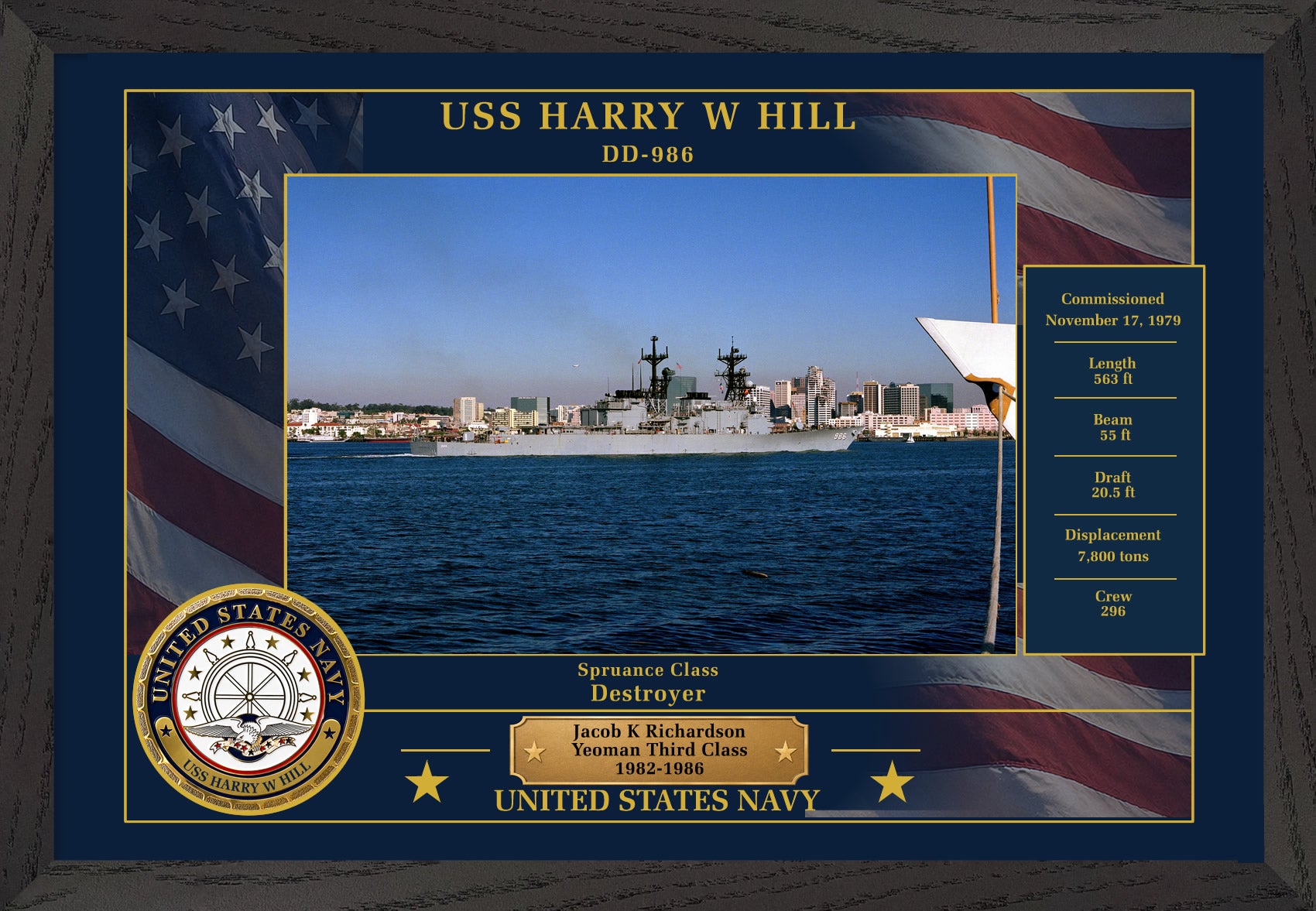 USS Harry W Hill DD-986 Framed Patriotic Photo
