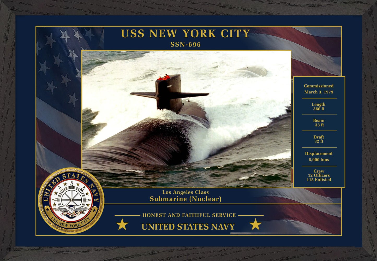 USS New York City SSN-696 Framed Patriotic Photo