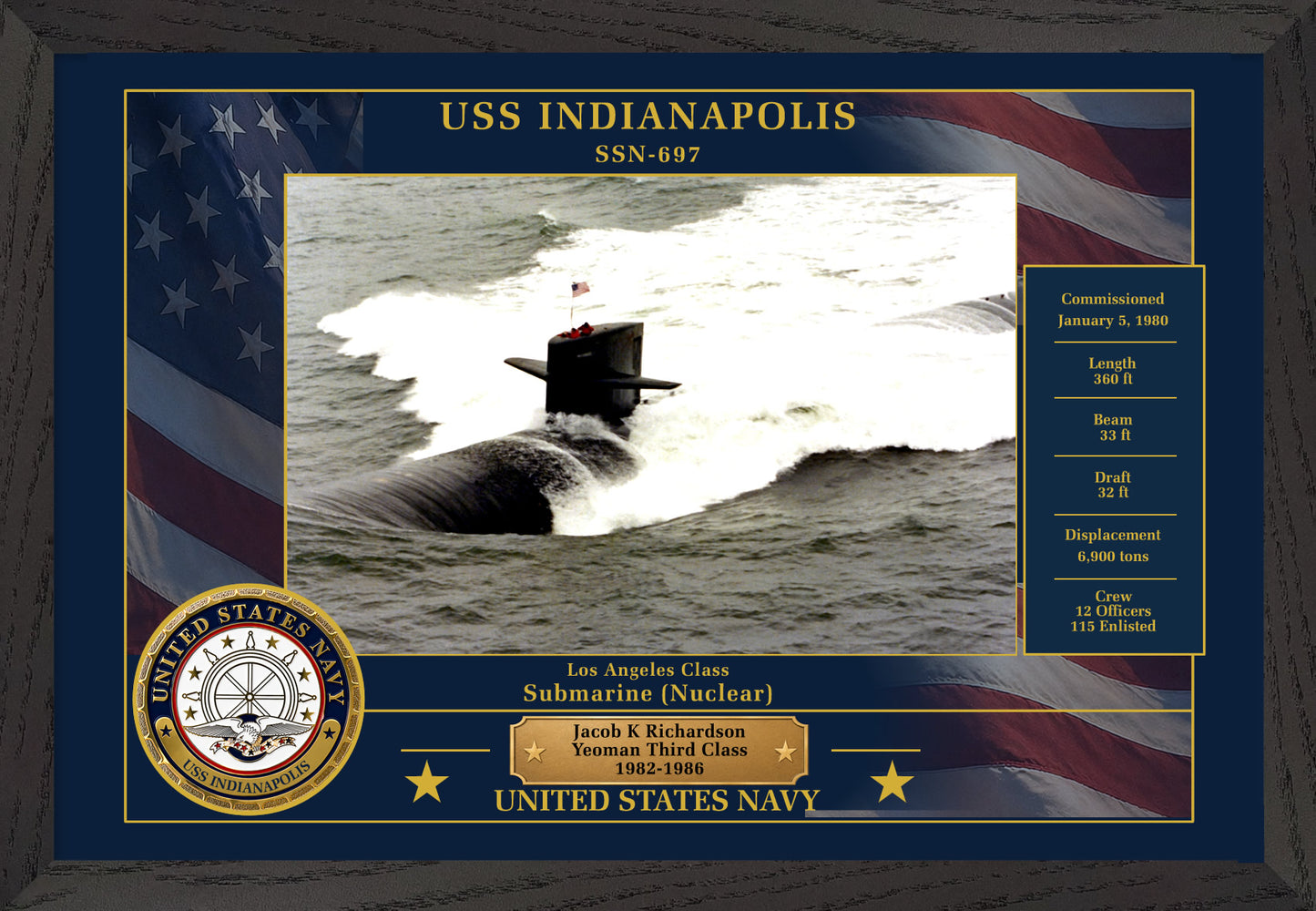 USS Indianapolis SSN-697 Framed Patriotic Photo