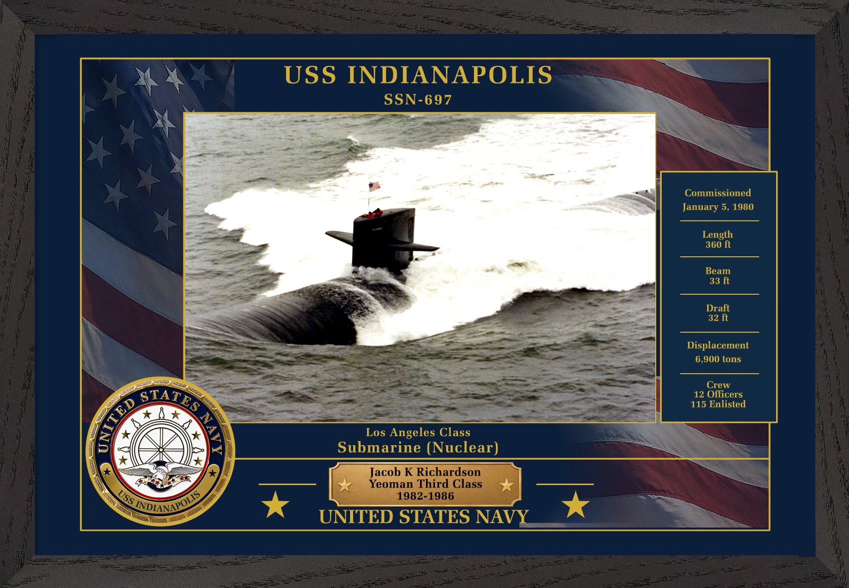 USS Indianapolis SSN-697 Framed Patriotic Photo