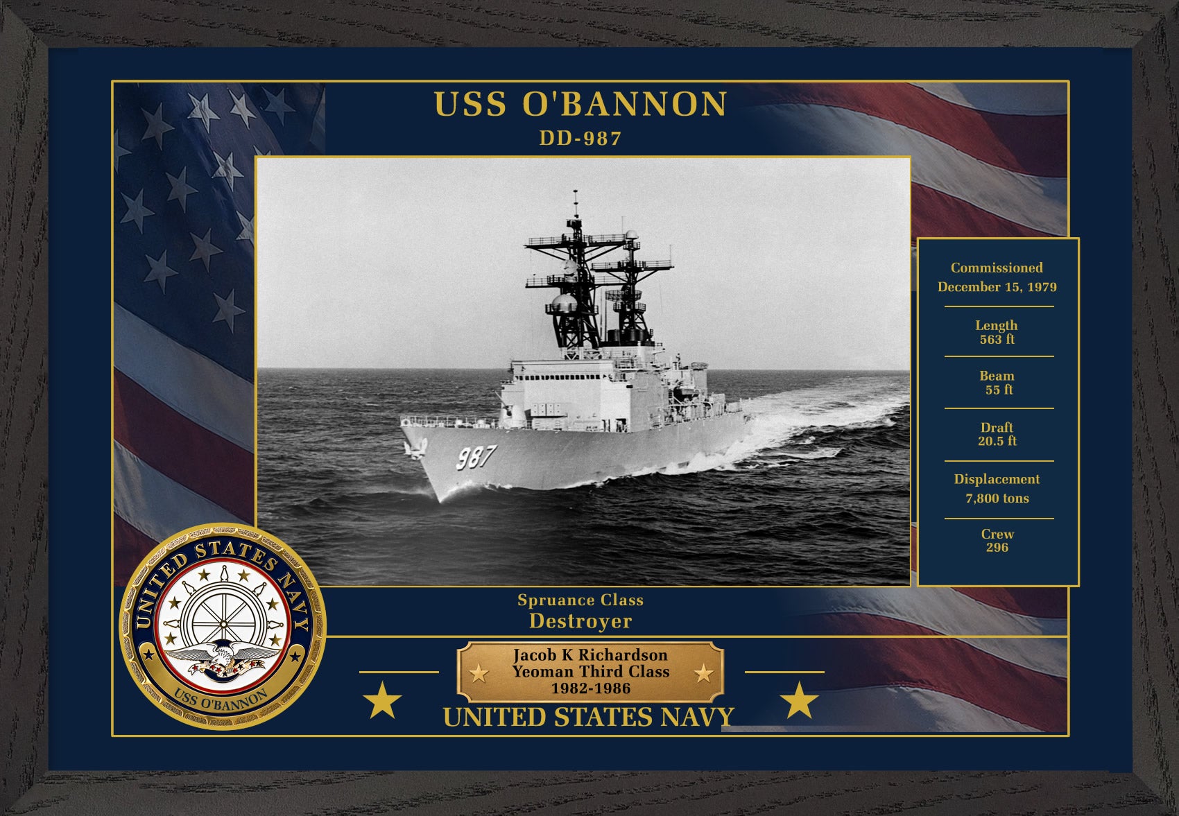USS Obannon DD-987 Framed Patriotic Photo