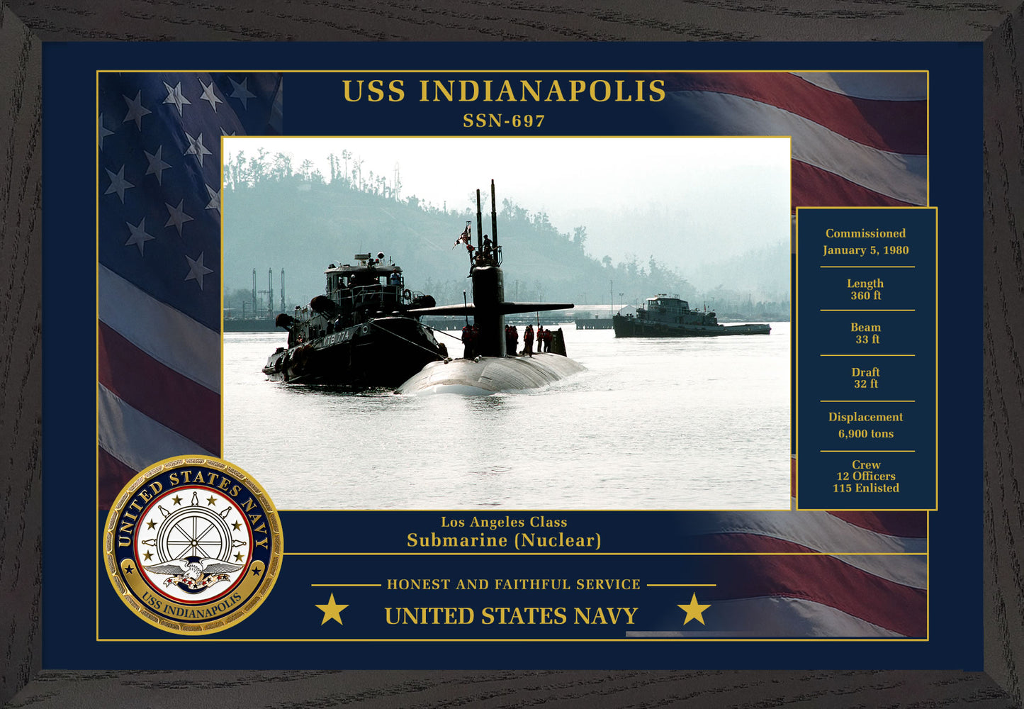 USS Indianapolis SSN-697 Framed Patriotic Photo