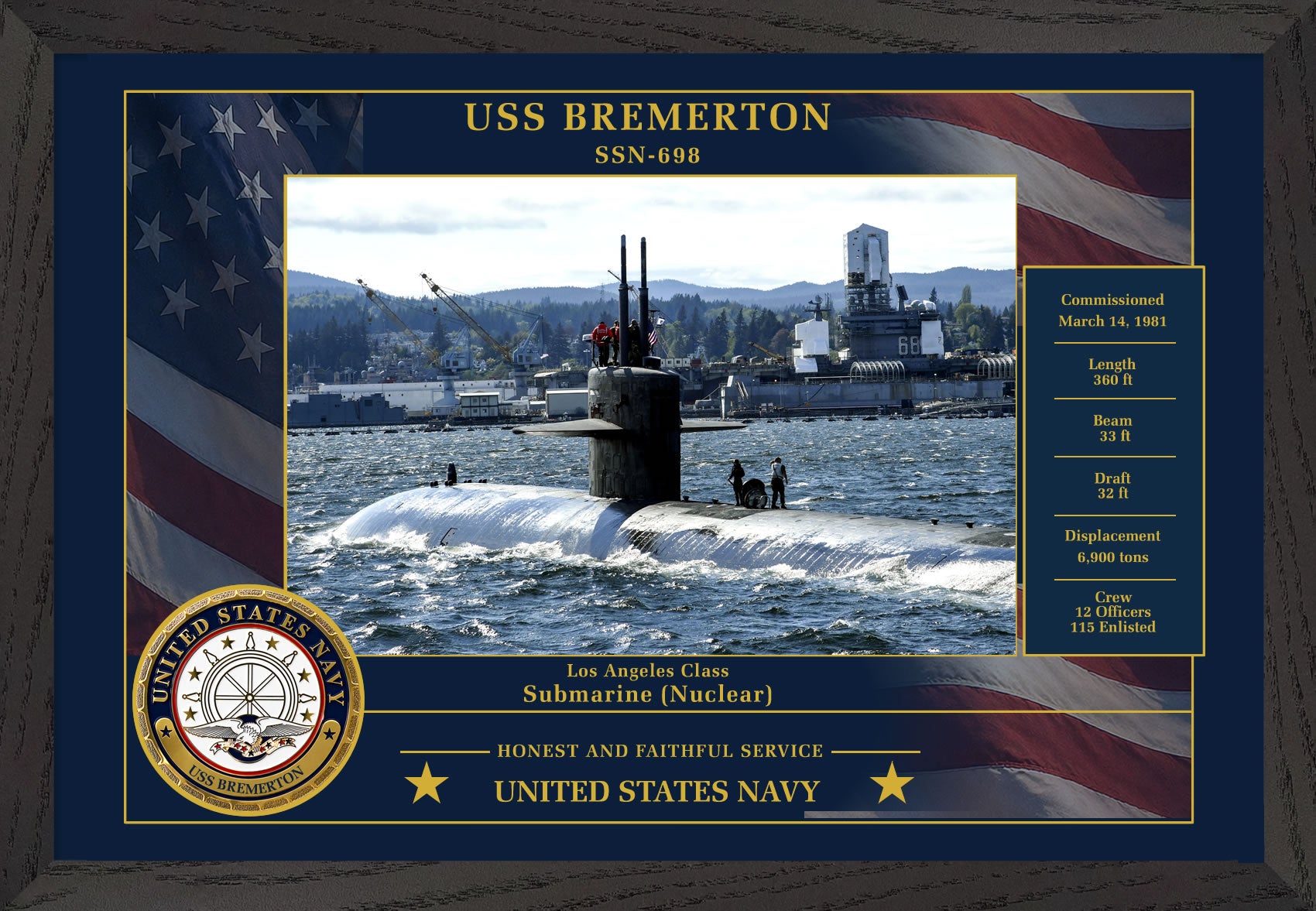 USS Bremerton SSN-698 Framed Patriotic Photo