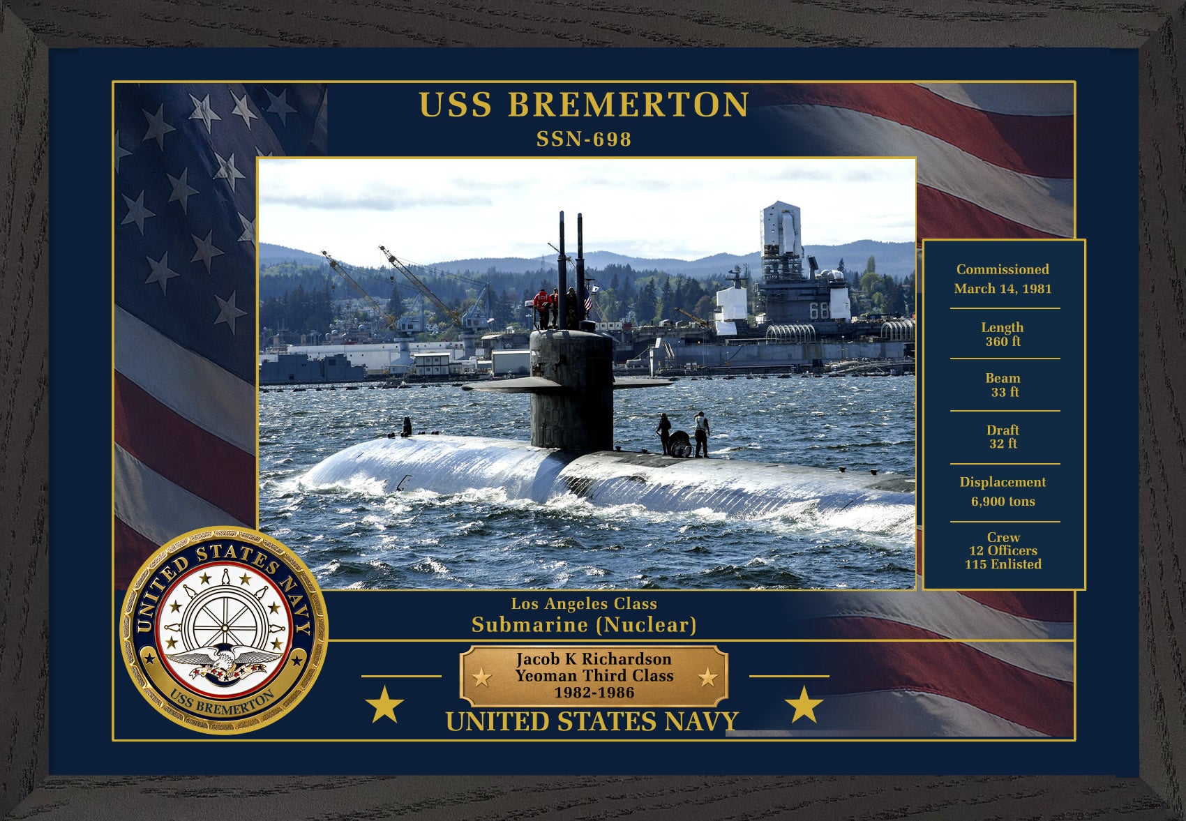 USS Bremerton SSN-698 Framed Patriotic Photo