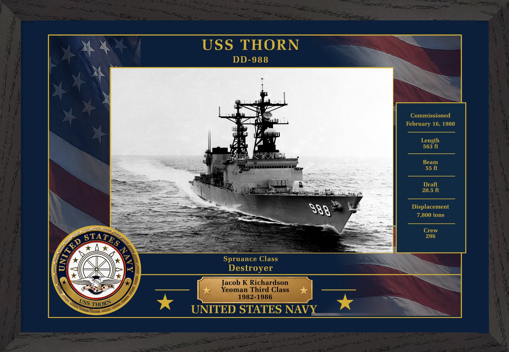 USS Thorn DD-988 Framed Patriotic Photo