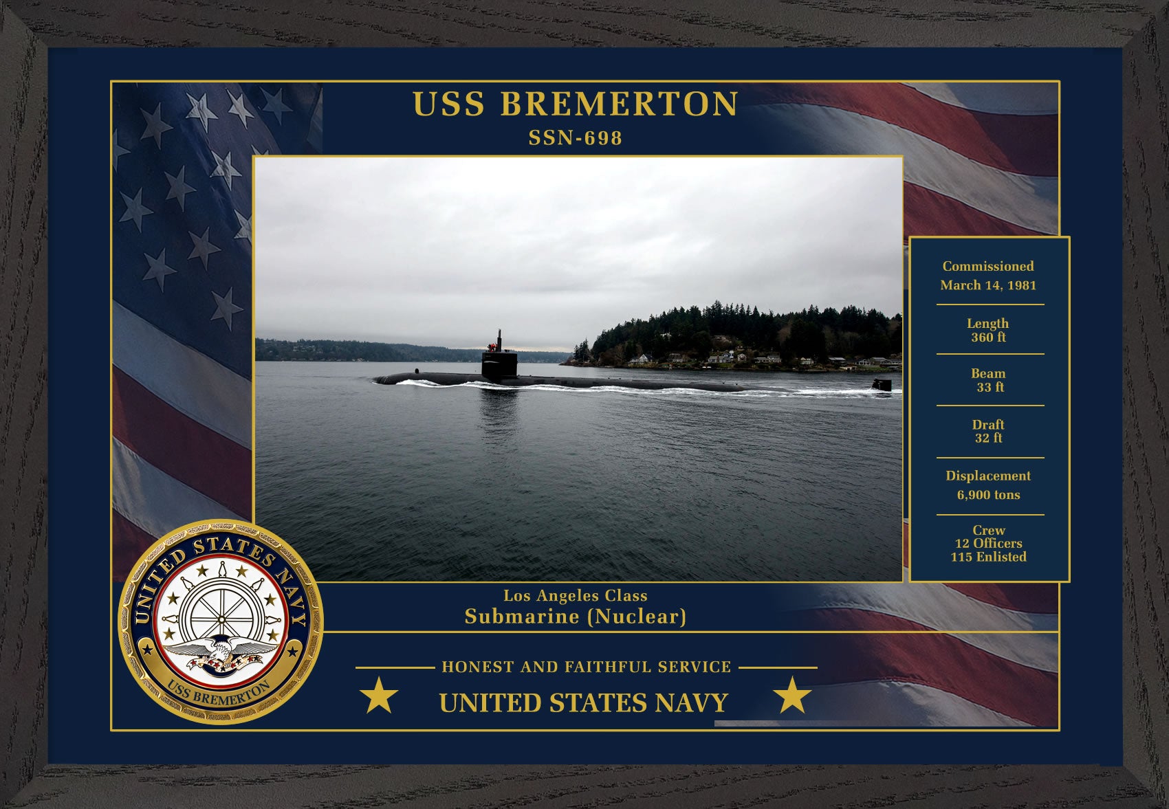 USS Bremerton SSN-698 Framed Patriotic Photo