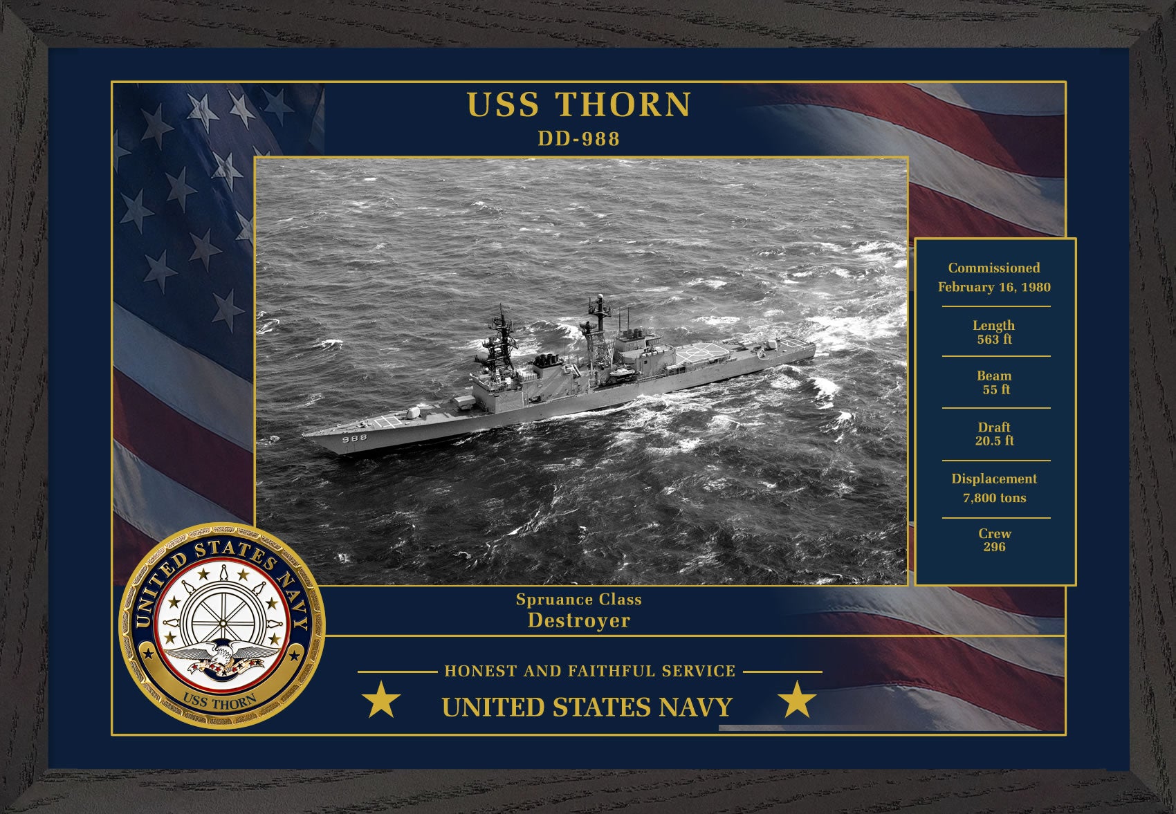 USS Thorn DD-988 Framed Patriotic Photo