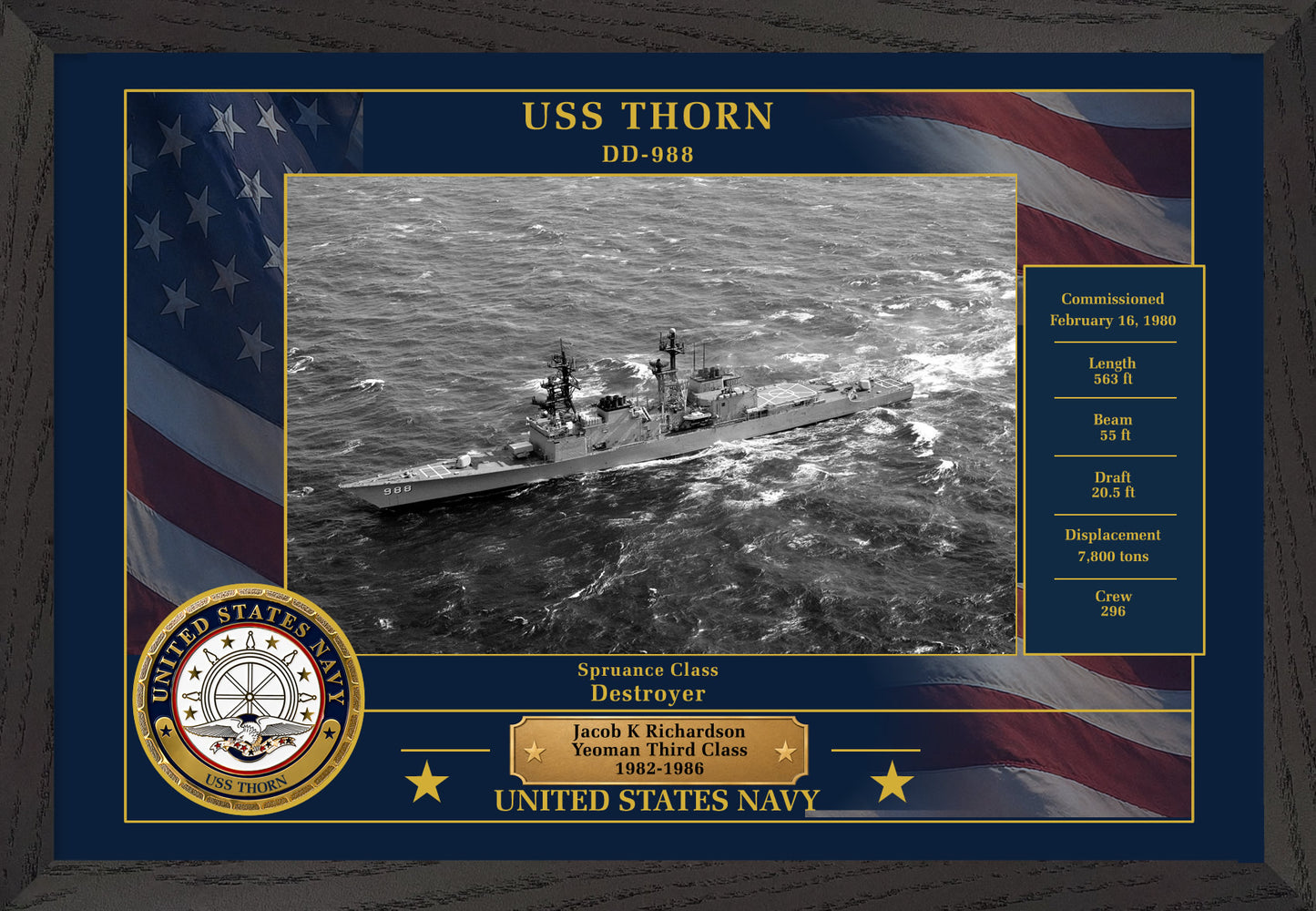 USS Thorn DD-988 Framed Patriotic Photo