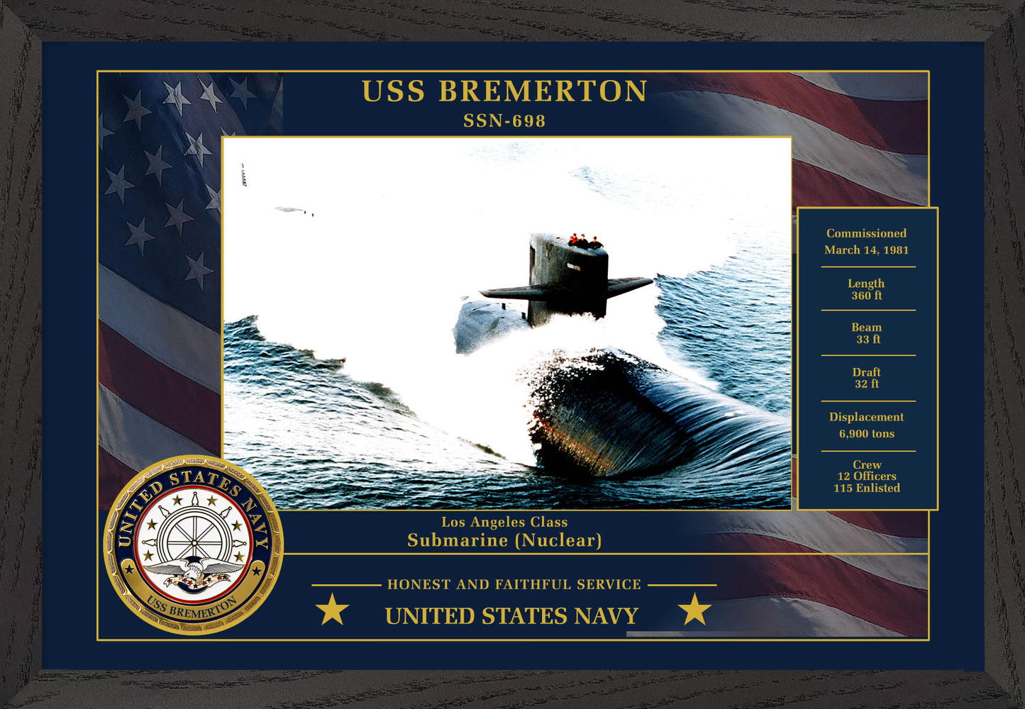 USS Bremerton SSN-698 Framed Patriotic Photo