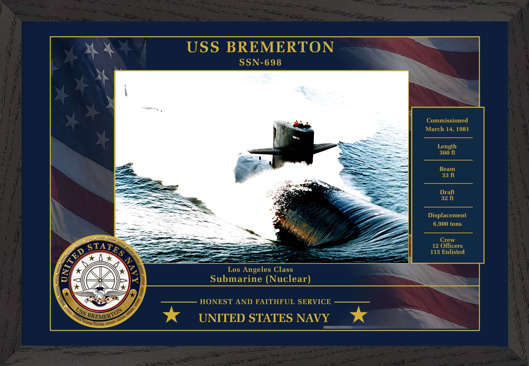 USS Bremerton SSN-698 Framed Patriotic Photo