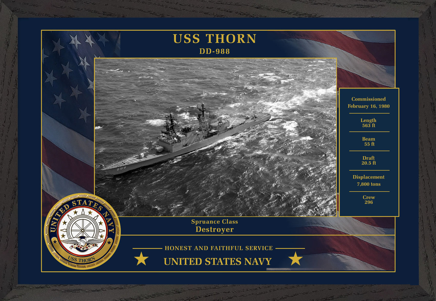 USS Thorn DD-988 Framed Patriotic Photo