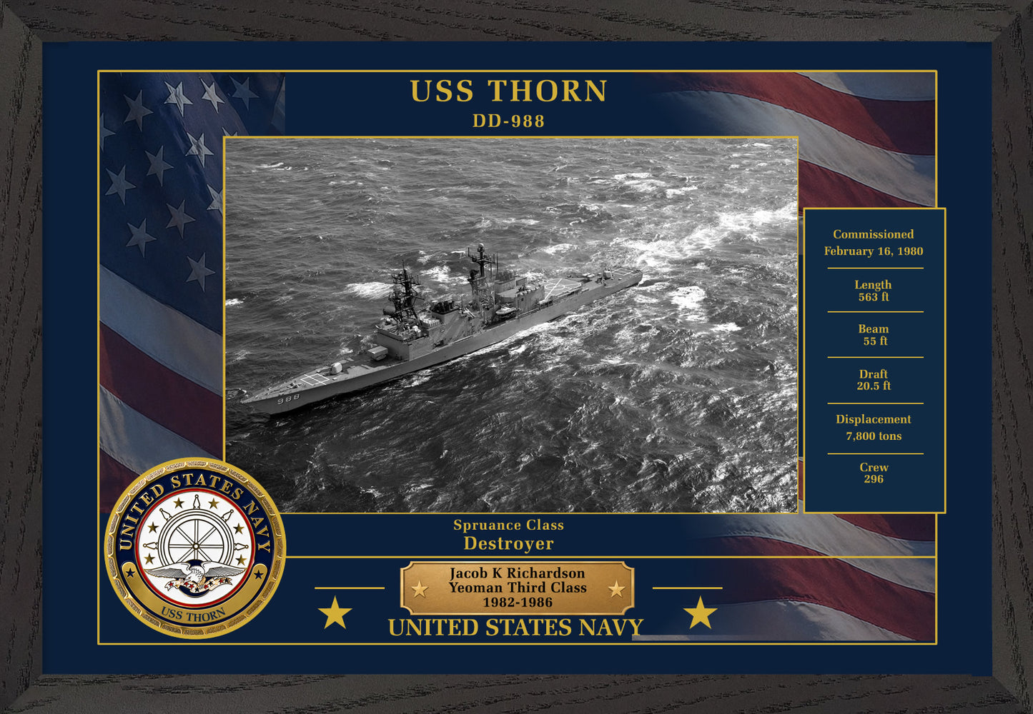 USS Thorn DD-988 Framed Patriotic Photo