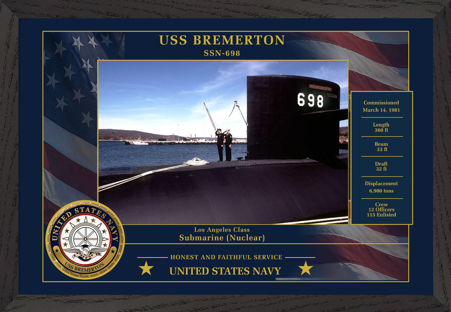 USS Bremerton SSN-698 Framed Patriotic Photo