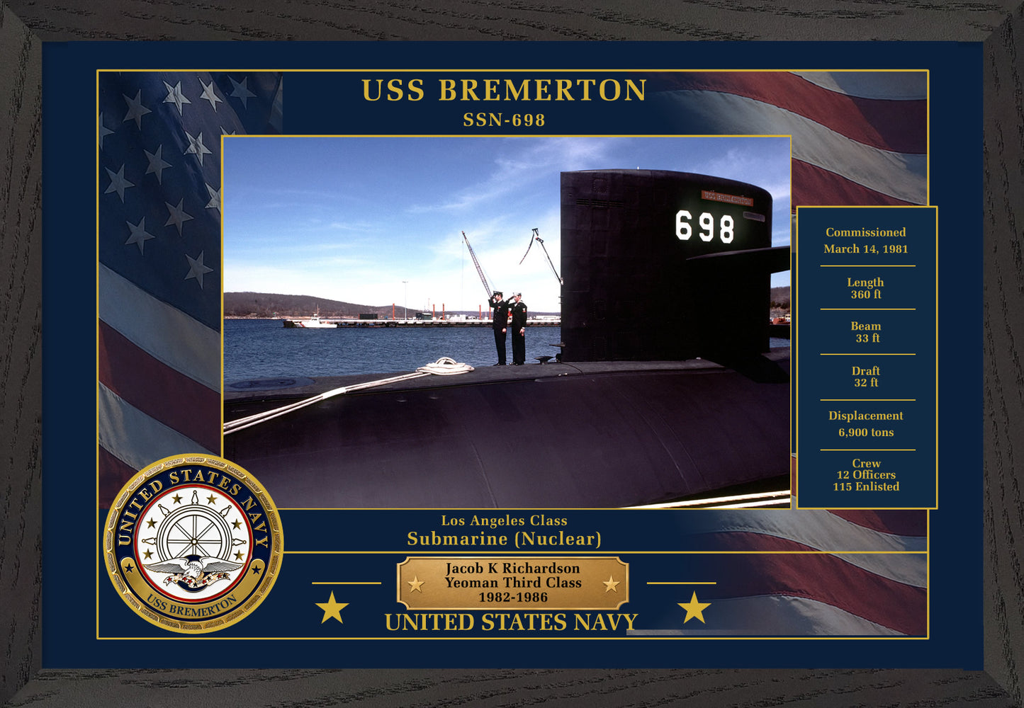 USS Bremerton SSN-698 Framed Patriotic Photo