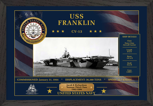 USS Franklin CV-13 Framed Patriotic Art