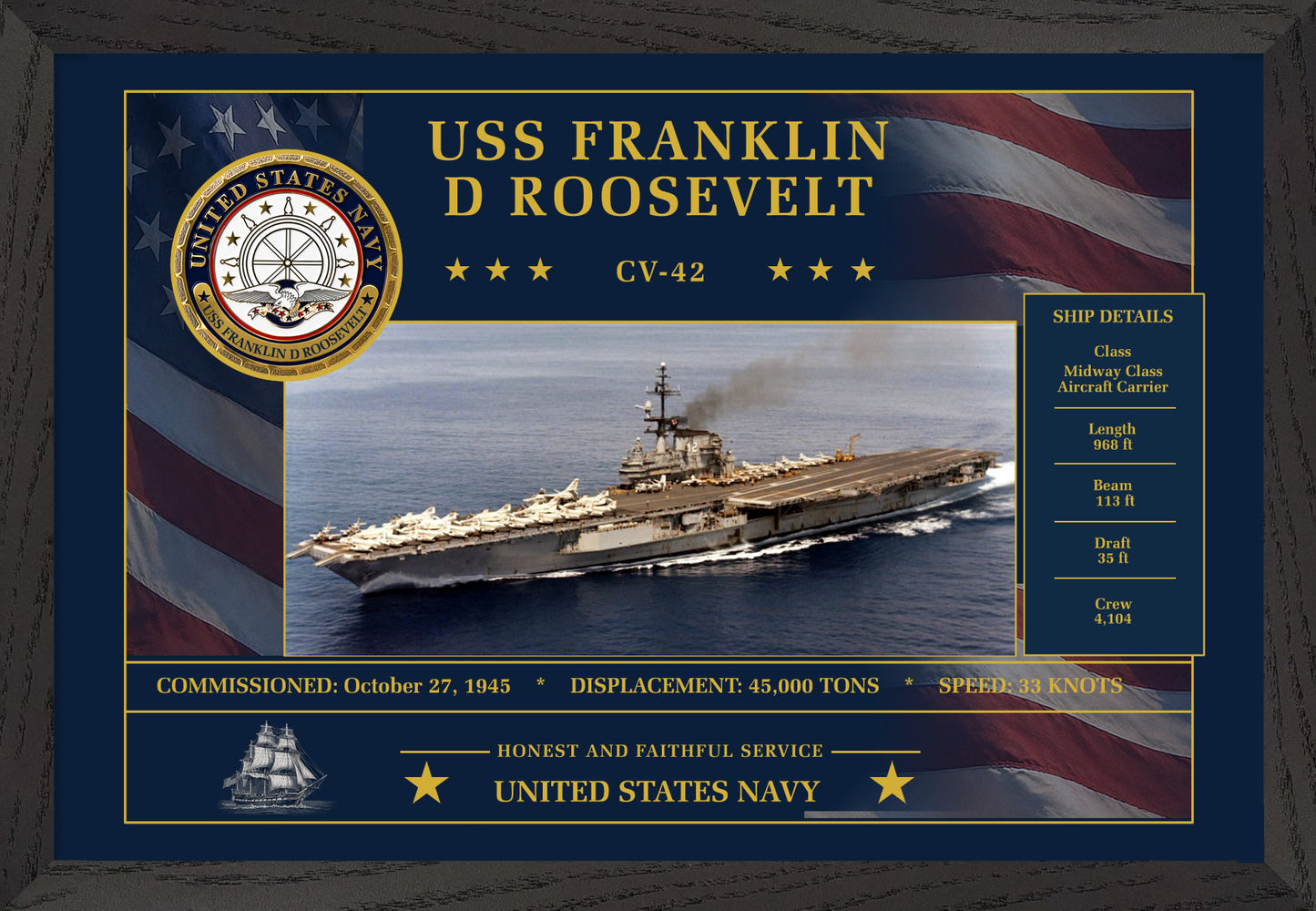 USS Franklin D Roosevelt CV-42 Framed Patriotic Art