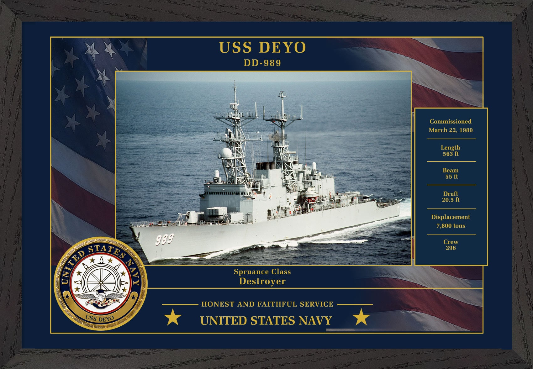 USS Deyo DD-989 Framed Patriotic Photo