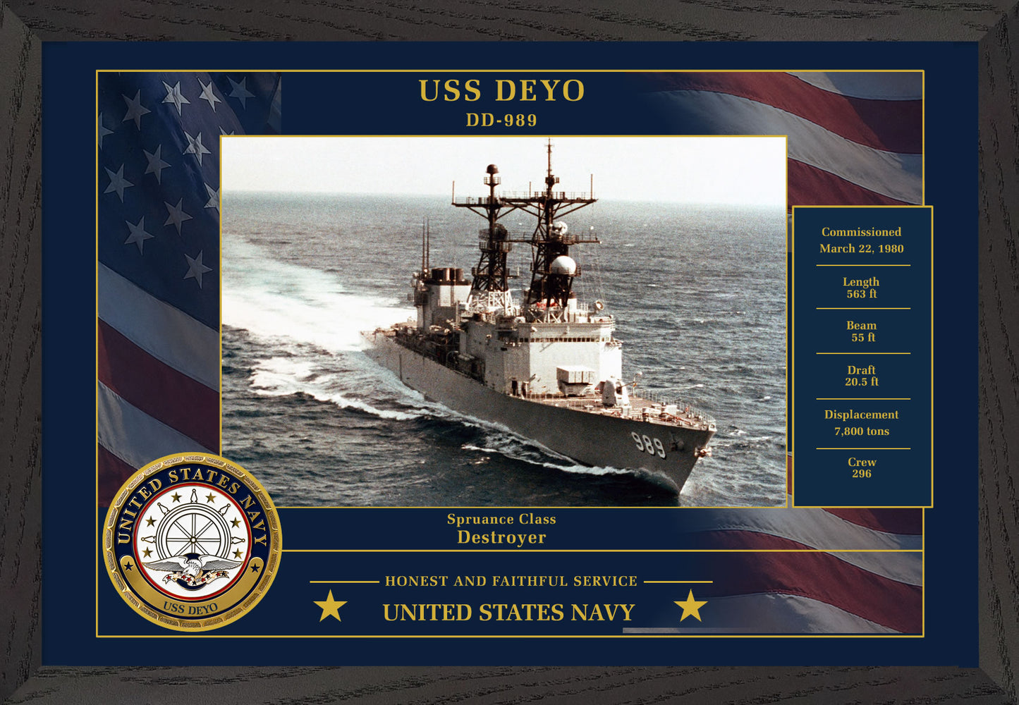 USS Deyo DD-989 Framed Patriotic Photo