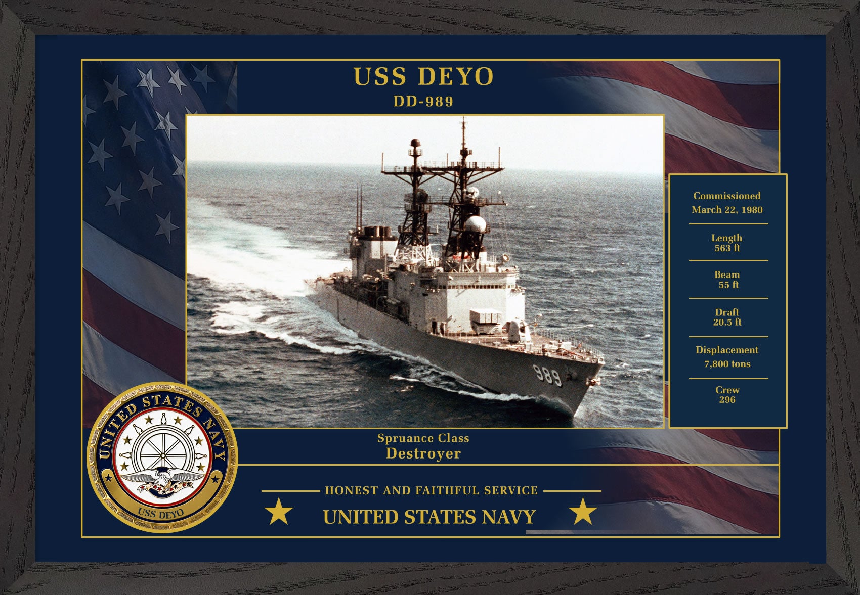 USS Deyo DD-989 Framed Patriotic Photo