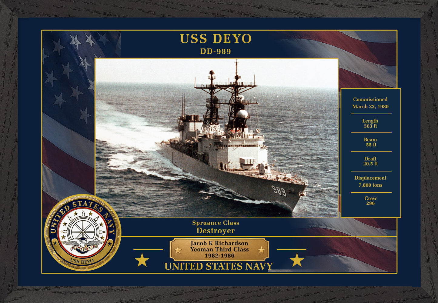 USS Deyo DD-989 Framed Patriotic Photo